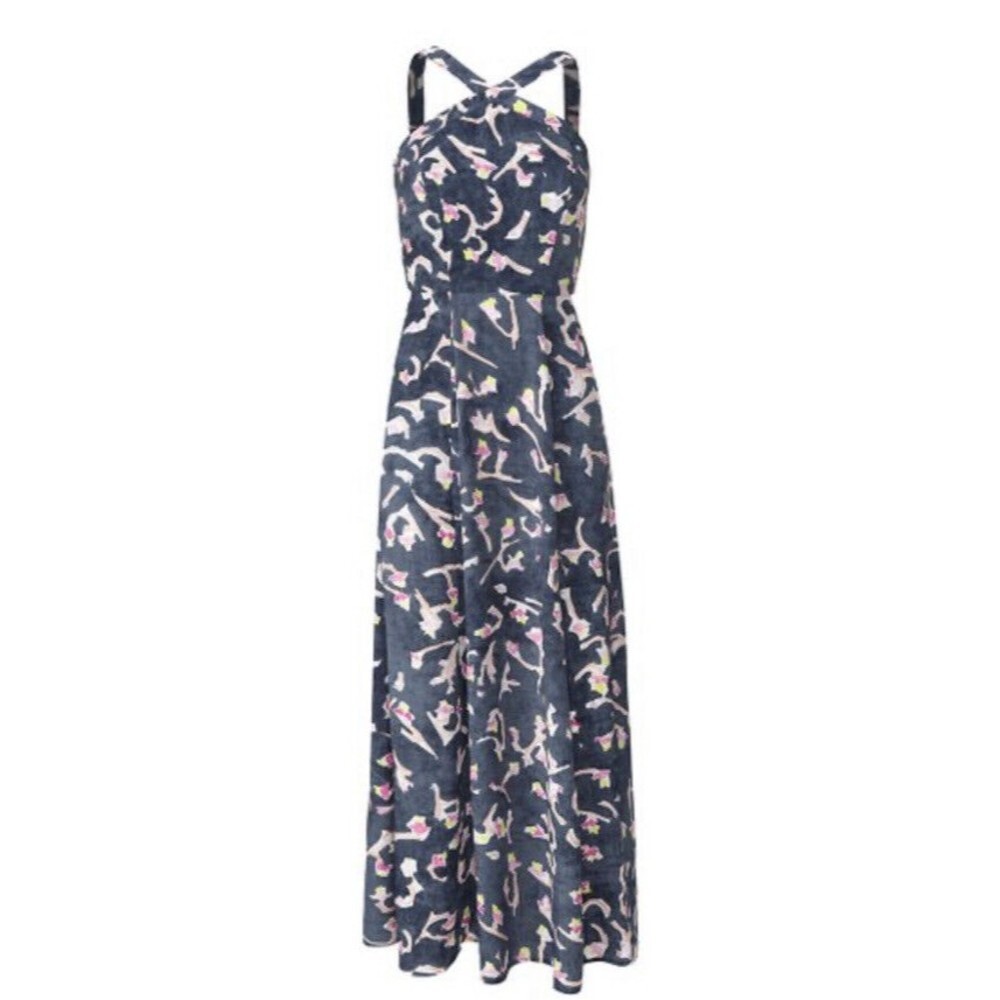 CAbi Dress Women's Size 4 Blue Watercolor Print‎ Aurora Paradise Maxi Halter - Picture 2 of 14